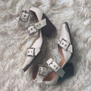 Free People x Jeffrey Campbell Hendrix 9.5 Triple Buckle Off-White Block Heels